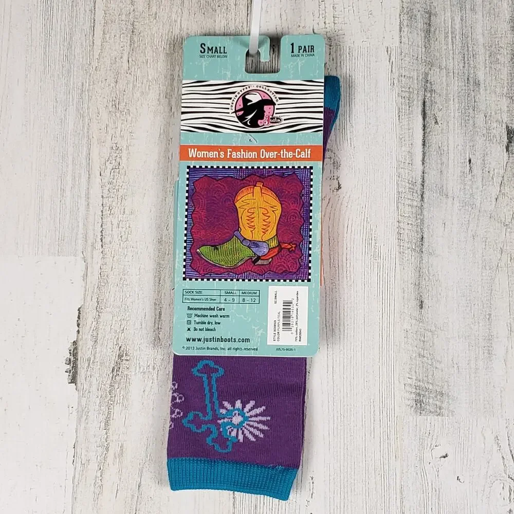 NWT Justin Boots Fashion Cushioned Sole Over The Calf Socks Women's Size Small